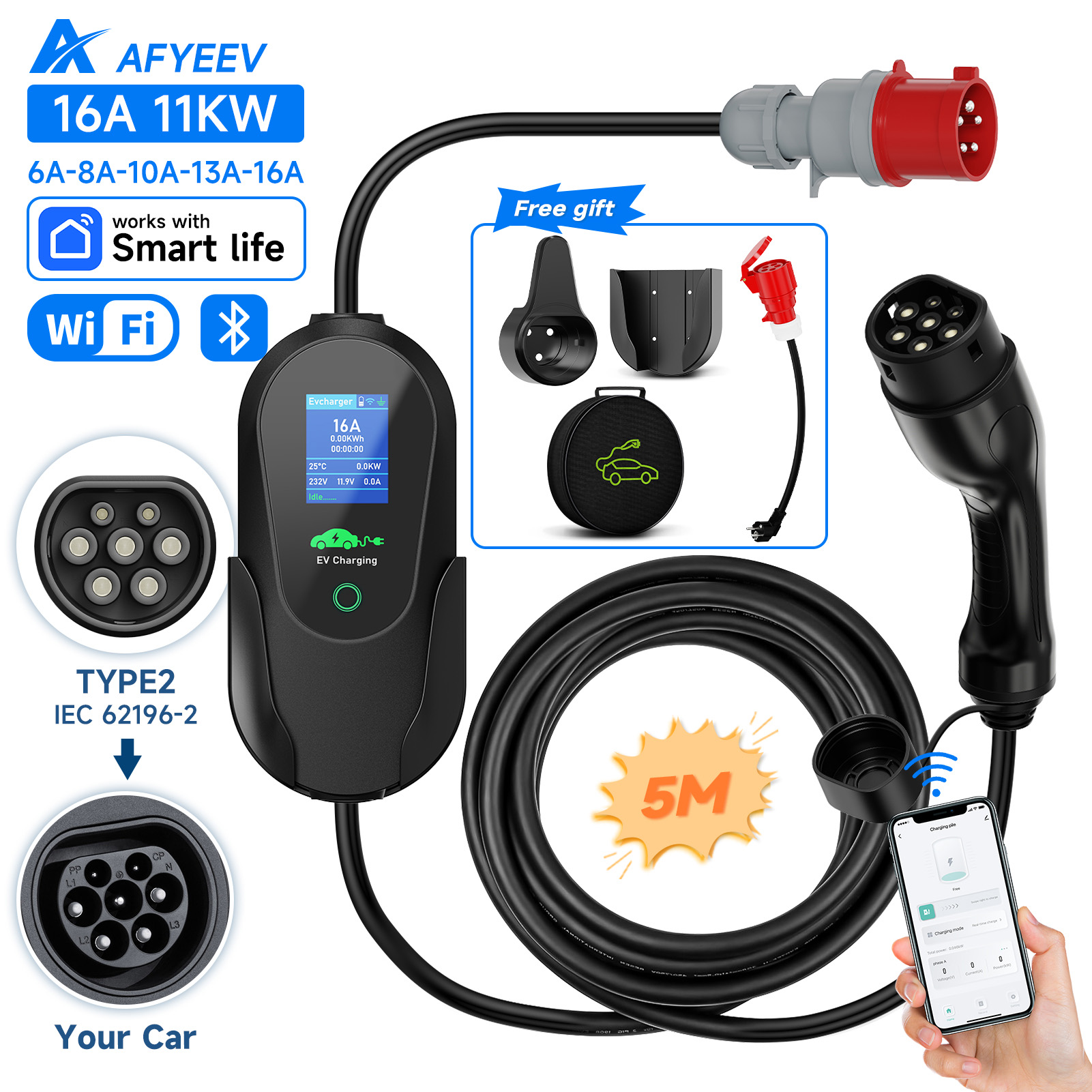 Type 2 Portable Ev Charger 11Kw Cee - AFYEEV Vope2-Chargeur EV Portable pour Voiture