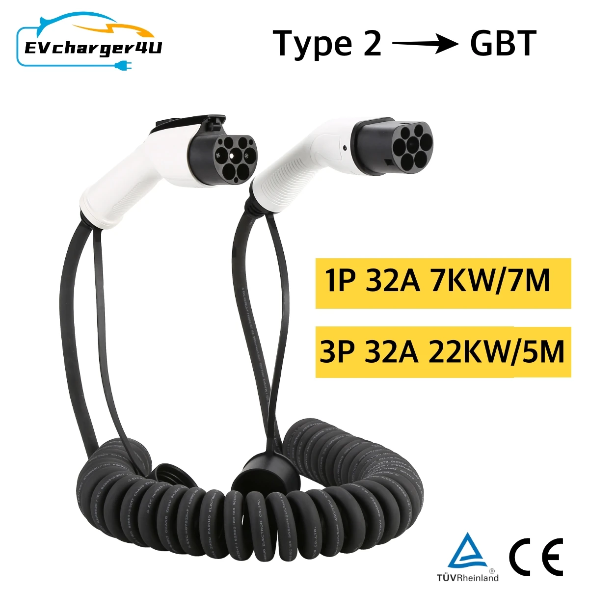 Ev Charger Type 2 22Kw 32A 3 Phase - EVcharger4U 5 M/7 M câble de