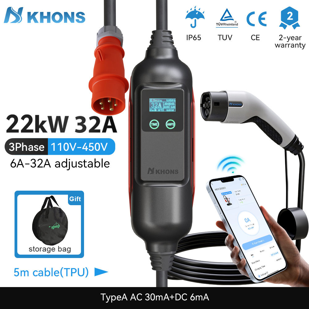 Tiens ons Portable EV Chargeur - Ev Charger Type 2 22Kw 32A 3 Phase avis et prix