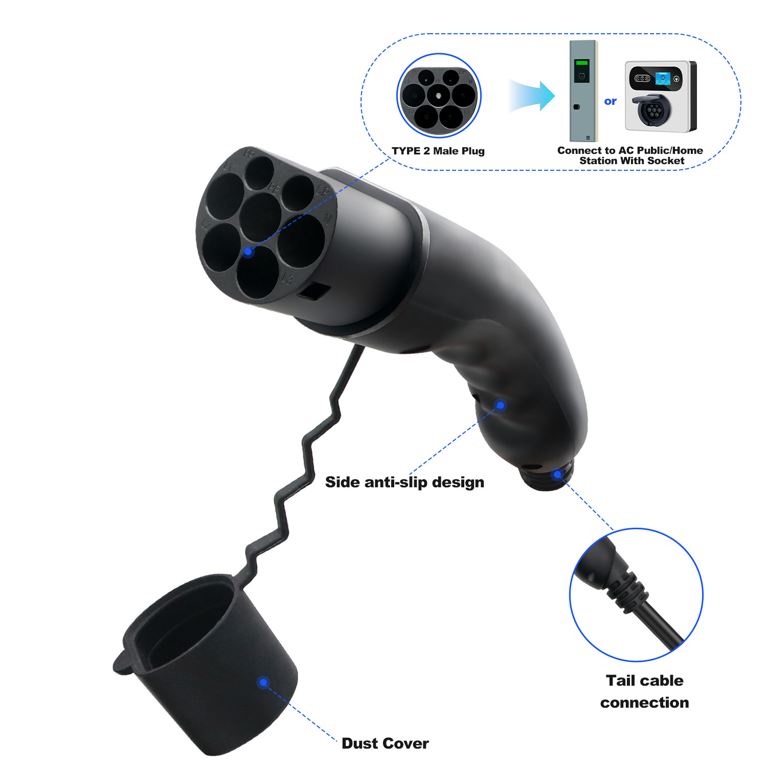 Prise EV Kolanky Type 2 Mâle 1 - Ev Charger Type 2 22Kw 32A 3 Phase avis et prix