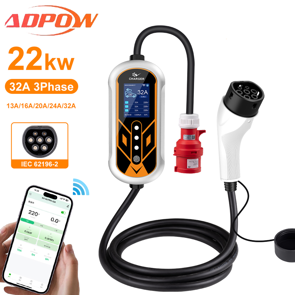 ADPOW Portable 32A Type2 EV ch - Ev Charger Type 2 22Kw 32A 3 Phase avis et prix